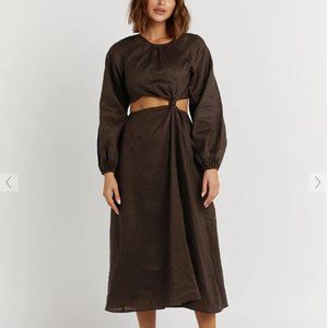 DISSH - NWT SOFIA DARK CHOC LINEN MIDI DRESS / sz 4